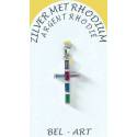 Zilver kruis hanger met veelkleurig zirkonen 20 x10 mm 