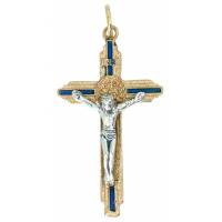 Sint-Benedictuskruis 40 mm - Metaal verguld email blauw 