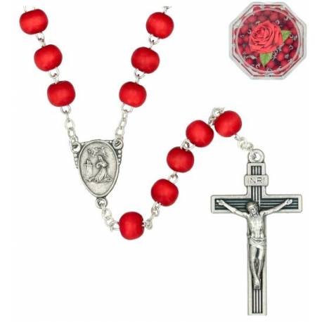 Chapelet Sainte Rita Pétale de rose 6 mm avec boîte