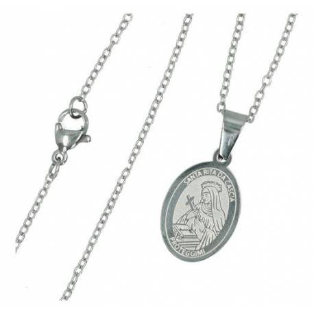 Parure Acier - Médaille Ste Rita + ChaÎne 45 cm