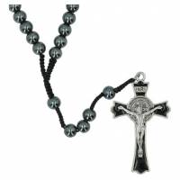 Rozenkrans op koord Hematiet St Benedictuskruis 
