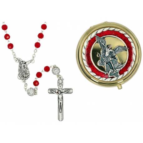 Chapelet St Michel + Boîte métal email rouge