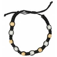 Bracelet s/corde Grains bois - Croix émail + méd. - Coul ass.