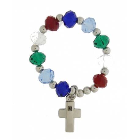 Dizainier sur élastique 8 mm cristal multicolore + Croix nickelée