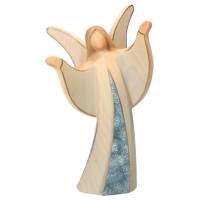 Ange En Bois Sculpte 14Cm Bleu marbré