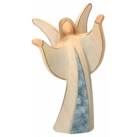 Ange En Bois Sculpte 14Cm Bleu marbré