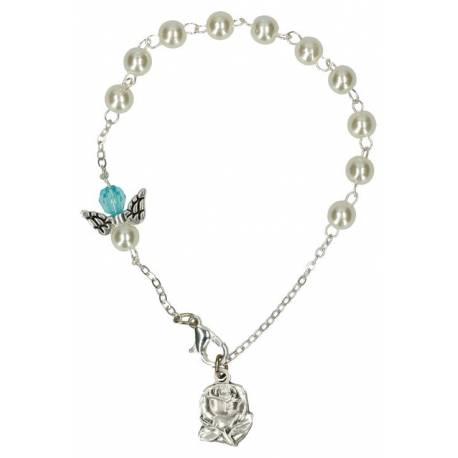 Bracelet Imitation perles + Ange + Perle bleue ou rose