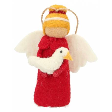 Engel met duif in vilt 10 cm 