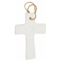 Croix en porcelaine blanche avec colombe 9.5 x 6.5 cm