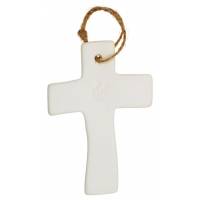 Croix en porcelaine blanche avec rameaux 9.5 x 6.5 cm