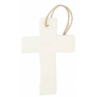 Croix en porcelaine blanche avec ichtus 9.5 x 6.5 cm
