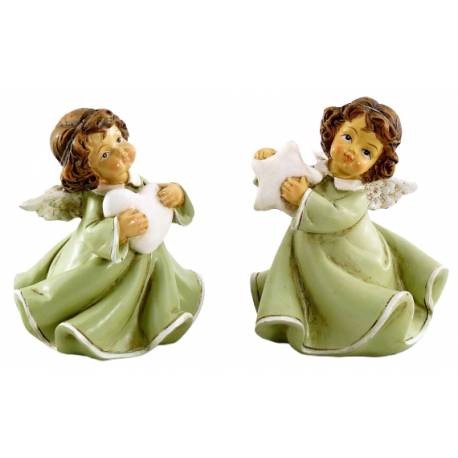 Ange avec coeur/étoile vert 10cm