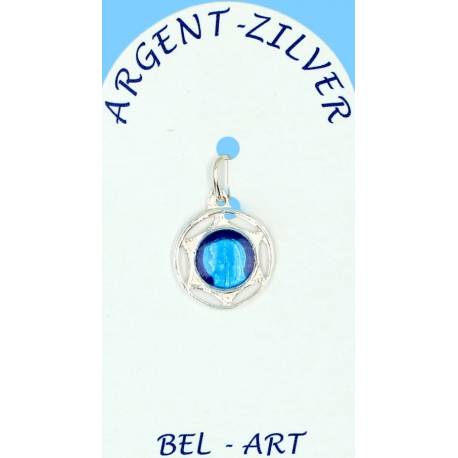 Medaille 13 mm OLV / Kant - Zilver email blauw 
