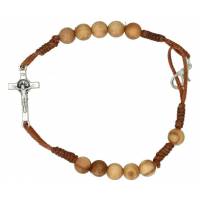 Bracelet s/corde Bois d'olivier + Croix St Benoît