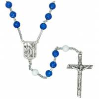 Chapelet Apparition Lourdes bleu + paters blancs