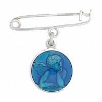 Broche + Médaille Ange 12 mm - Email Bleu