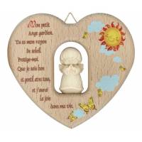 Coeur en bois naturel - 12 cm - Mon ange gardien