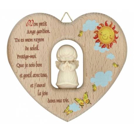 Coeur en bois naturel - 12 cm - Mon ange gardien