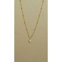 Stalen ketting met parelmoerkruis 