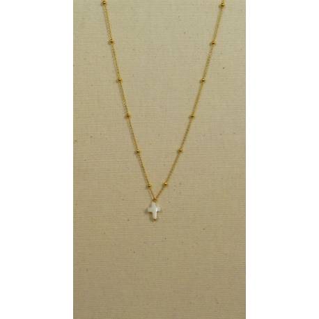 Stalen ketting met parelmoerkruis 