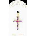 Pendentif croix argent doré avec zircons mauves 23 x15 mm