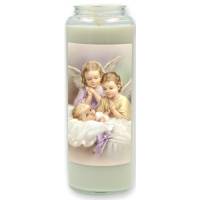 Noveenkaars in glas / wit / 2 Engelen met Kind 