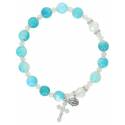Bracelet sur élastique perles bleues + Médaille + Croix