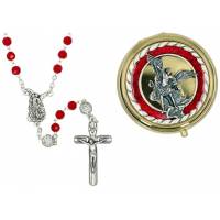 Chapelet St Michel + Boîte métal email rouge