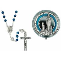 Chapelet Appar Lourdes + Boîte métal émail bleu