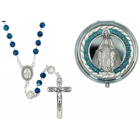 Rozenkrans Wonderbare + Doosje metaal email blauw 