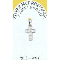 Kruisje zilver met witte strass 13 x 10 mm 