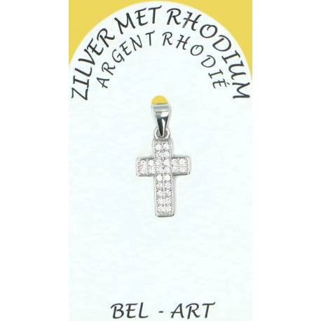 Kruisje zilver met witte strass 13 x 10 mm 