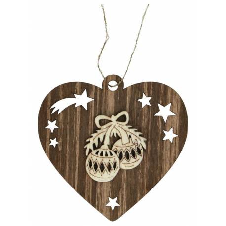 Décoration de Noël en bois en forme de coeur à suspendre - Boules de Noël