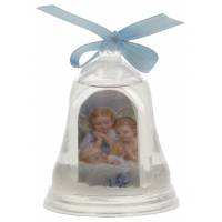 Cloche - Boule de neige - 2 anges et enfant - Bleu