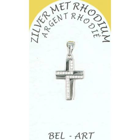 Kruisje zilver met zirkonen - 20 X 15 mm 