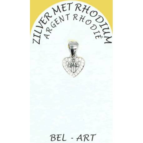 Medaille hart met kruis in zilver 10 mm 
