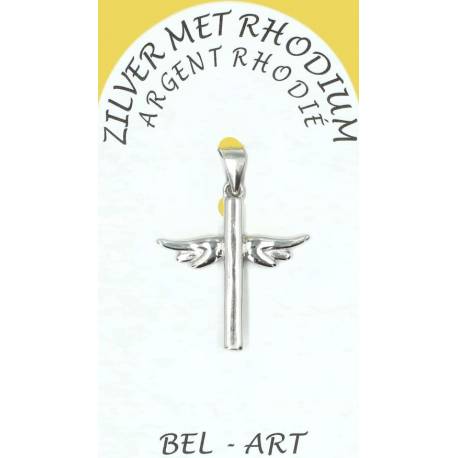 Croix avec ailes argent rhodié- 20 X 20 mm