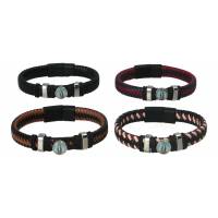 Bracelet cuir entrelacé brun / noir - Fermeture magnétique