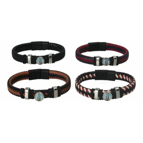 Bracelet cuir entrelacé brun / noir - Fermeture magnétique