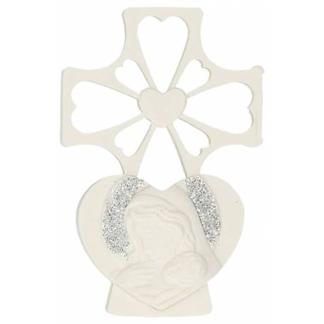 Petite croix blanche avec Sainte Vierge 5.5 x 3.5 cm
