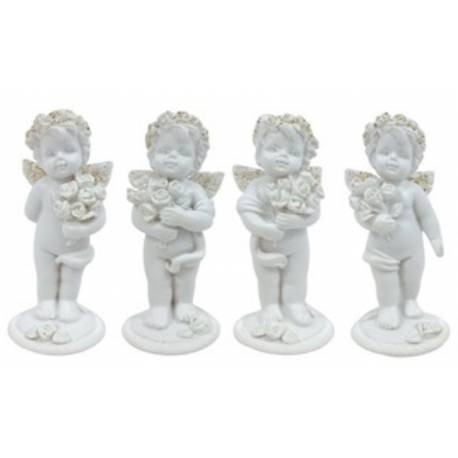 Engel wit en goud met bloemen 6.5 cm 4 / set 