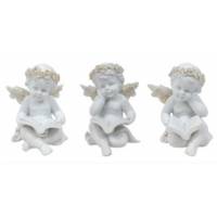 Engel wit en goud met boek 7.5 cm 3 / set 