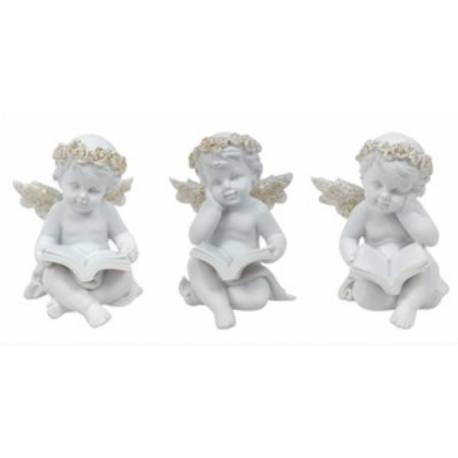 Engel wit en goud met boek 7.5 cm 3 / set 