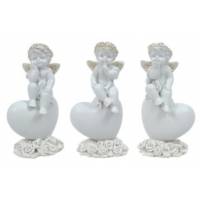 Ange blanc et or assis sur coeur 8.5 cm 3 / set