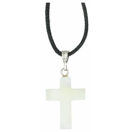 Lacet 50 cm + croix nacre 20 X 15 mm