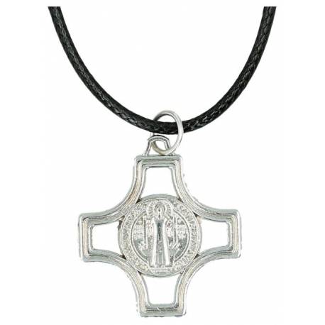 Halssnoer 50 cm + kruisje open verzilverd H Benedictus 