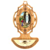 Bénitier Bois d'olivier 9 x 5.5 cm Notre-Dame de Lourdes