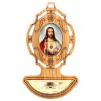 Bénitier Bois d'olivier 9 x 5.5 cm Sacré Coeur de Jésus