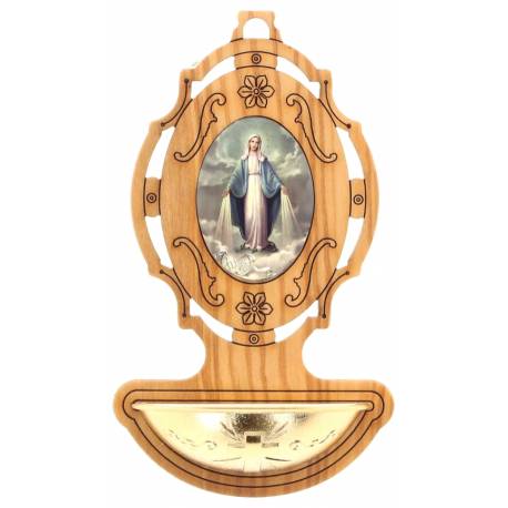 Bénitier Bois d'olivier 9 x 5.5 cm Vierge Miraculeuse