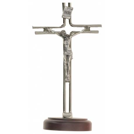 Croix sur Base - 20 cm - Métal Nickelé